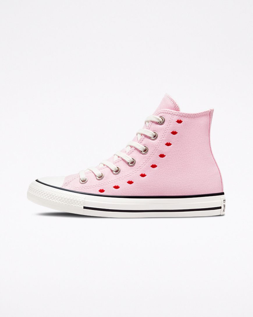 Tenis Converse Chuck Taylor All Star Embroidered Lips Cano Alto Feminino Rosa Branco | PT R0P9078